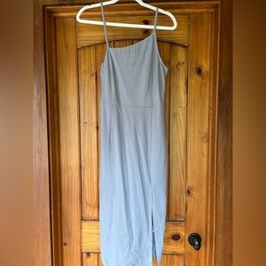 Grey Asymmetrical Spaghetti Strap Midi Dress